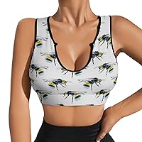 Watercolor Bumblebees Women's Sports Bra Workout Yoga Tank Top Padded Support Gym Fitness
