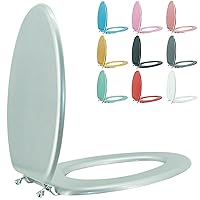 Elongated Toilet Seat Wood Toilet Seat Prevent Shifting with Zinc Alloy Hinges American Standard Size Toilet Seat Easy to Install also Easy to Clean(Elongated,Sparkling Classical Silver)