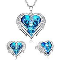 Praelinos Austria Crystal Gold Plated Angel Wing Heart Womens Necklaces and Earrings Jewelry Set for Mother's Day