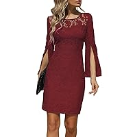Women's Cocktail Encanto Lace Wrap Dresses with Empire Waist,3/4 Slit Sleeve for Evening Party Wedding Guest Ball Gown