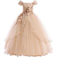 Flower Girl for Wedding 3D lace Flowers Pageant Dresses for Girls with Bow-Knot
