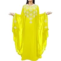 Moroccan Kaftan Dress for Women with Beaded Work Dubai Abaya Caftan African Dress Yellow