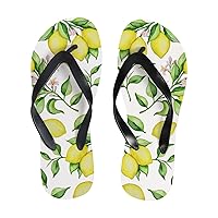Vantaso Slim Flip Flops for Women Watercolor Floral Lemons Green Leaves Yoga Mat Thong Sandals Casual Slippers