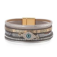 LSxAB Evil Eye Leather Wrap Bracelets for Women Handmade Braided Boho Stackable Multilayer Bracelet Wristband Cuff Bangle Jewellery Gifts