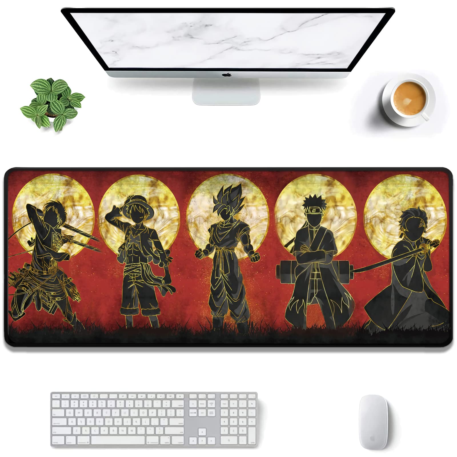 RGB Large Gaming Mouse Pad,LED Extended Mousepad,One Piece Anime Mouse Mat,  Keyboard Pad with Durable Stitched Edges B 39.4x19.7 Inch Office Products