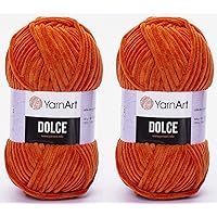 YarnArt Dolce Yarn 100% MicroPolyester Lot of 2 skn 264 Yards 2x100gram Super Bulky :6 Baby Chenille Yarn (778 Orange)