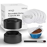 Reusable Vertuo Capsule Kit, [ALSeal EZ FIT] for Reusable Nespresso Pods with 100 Pcs Aluminum Foil Seal Lids, Holder, Brush, for Refilling Nespresso Vertuo Pods Reusable Vertuoline Pod
