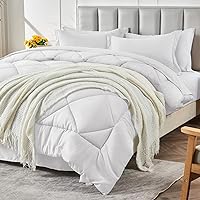 CozyLux Queen Bed in a Bag 7-Pieces Comforter Set with Sheets White All Season Bedding Sets with Comforter, Pillow Shams, Flat Sheet, Fitted Sheet and Pillowcases
