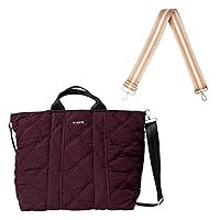 KEDZIE Cloud 9 Quilted Puffer Tote Bag Crossbody Purse (Mulberry) & Interchangeable 2-Inch Bag Strap (24 Carat Tan V2)
