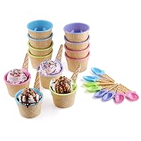 Greenco Ice Cream Bowls and Spoons - Ice Cream Cups for Birthday Party Decorations, Ice Cream Party Favors, Ice Cream Party Decorations, Ice Cream Sundae Bar Supplies, Set of 12 Vibrant Colors