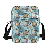 ALAZA Coffee Cup Heart Crossbody Bag Small Messenger Bag Shoulder Bag with Zipper for Women Men