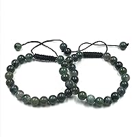 AAA MOSS AGATE Natural Healing Power Gemstone Crystal Beads Unisex Adjustable Macrame Bracelets 8mm