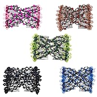 Magic Easy Combs for Women Hair Accessories, Elastic Beaded Double Hair Clips Combs for Hair Styling or Hair Decoration (Black + Blue + Green + Rose red + Brown)
