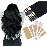 Tape in Hair Extensions Human Hair Jet Black 24 Inch 50g 20pcs Remy Human Hair Extensions Straight Seamless Real Hair Extensions with 72pcs Hair Extensions Replacement Tape