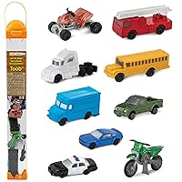 Safari Ltd On the Road TOOB - Figurines: Semi-Truck, Motorcycle, Police Car, School Bus, Sports Car, Delivery Truck, Pick-Up, ATV, Fire Truck - Educational Toys for Boys, Girls & Kids Ages 3+