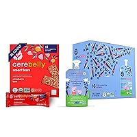 Cerebelly Baby Food Pouches & Toddler Snack Bars Bundle - Purple Carrot Blueberry Smoothie Purees (Pack of 6) & Strawberry Beet Bars (Pack of 30) - Organic Fruit & Veggies, No Sugar Added