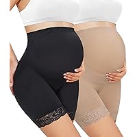 2 Pack Lace Maternity Shorts Seamless Maternity Underwear Shapewear Pregnancy Panties Over Bump for Dress