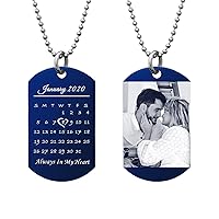 Laser Engraved Personalized Calendar Date/Photo/Text Love Note Stainless Steel Dog Tag Pendant Necklace Anniversary Birthday Gift To Husband Wife