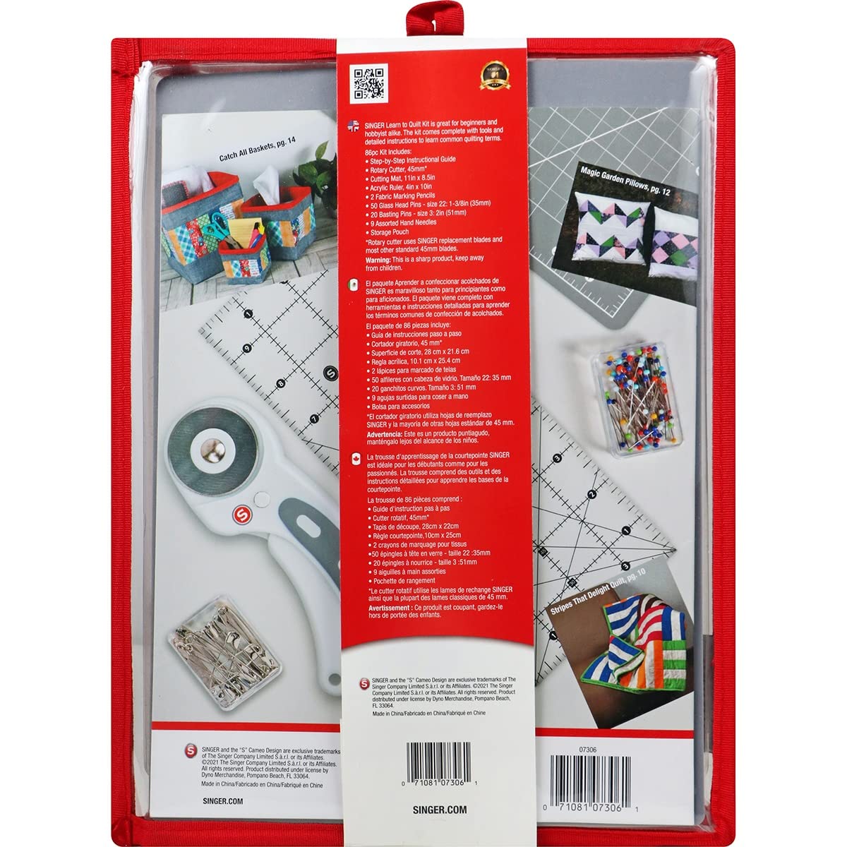 SINGER Learn to Quilt Sewing Kit for Beginners and Adults with Rotary Cutter, Cutting Mat, Acrylic Ruler, and More