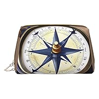 Sail Boat Nautical Compass Print Leather Travel Cosmetic Organizer, Zipper Pouch, Multifunctional Storage Cosmetic Bag