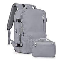 Travel Backpack Women, Carry On Backpack for Men, Hiking Laptop Backpack Waterproof Outdoor Sports Rucksack Casual Daypack, Grey Set