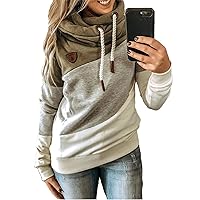 Akivide Women's Cowl Neck Pullover Sweatshirt Hoodie Color Block Long Sleeve Drawstring Graphic Printed Tunic Tops
