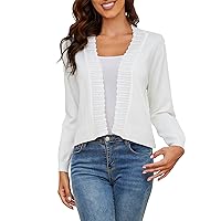 Cropped Cardigan for Women Lightweight: Open Front Knit Cardigans Scalloped Long Sleeve Cardigan Sweaters