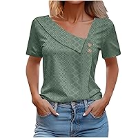Womens Eyelet Tops 2024 Summer V Neck Short Sleeve T Shirts Loose Fit Casual Cute Top Dressy Blouses for Women