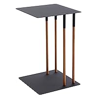 Home Metal and Wood Sliding Sofa C End Coffee Tray Laptop Desk, Modern Bedside Or Living Room Small Accent Table | Steel, One Size, Black