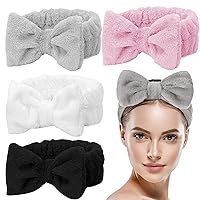 4 Pack Skincare Headband Bow Microfiber Spa Facial Headband for Women Makeup Head Band Coral Fleece Hair Band for Washing Face, Shower