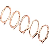 5 PCS 14K Gold Plated Stacking Rings for Women Thin Gold Stackable Band Ring No Tarnish Simple Knuckle Rings Filled Rose Gold Silver Gold Rings Set Size 5-10