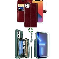 MONASAY Zipper Wallet Case for iPhone 12 Pro/iPhone 12,[Glass Screen Protector ][RFID Blocking] Flip Leather Handbag Phone Cover with Card Holder & Crossbody Lanyard Strap for Apple iPhone 12/12 Pro