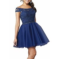 Girls' Off The Shoulder Lace Homecoming Dresses Beaded Tulle Short Prom Party Gown