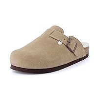 CUSHIONAIRE Women's Hana Cork Footbed Clog with Genuine Leather Upper, Faux Fur Lining, and +Comfort