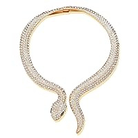 Wellotus Women's Crystal Gold Snake Choker Collar Necklace Hip Hop Statement Cuff Rhinestone Costume Party Jewelry, Gold Plated, No Gemstone
