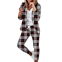 Two Piece Outfits for Women Plus Size Blazer Jackets and Pencil Pants Suits Set Pockets Casual Business Blazer Set
