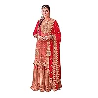 ready to wear red Chinon Punjabi Bridal Gota Patti Garara Salwar Kameez Indian Wedding Suit 1202