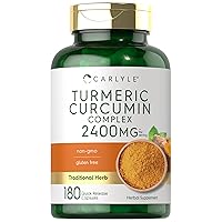 Turmeric Curcumin Supplement 2400mg | 180 Powder Capsules | Herbal Formula | Non-GMO, Gluten Free