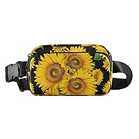 Sunflower on Black Belt Bag for Women Men Water Proof Waist Bag with Adjustable Shoulder Tear Resistant Fashion Waist Packs for Walking