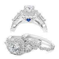 Newshe Jewellery AAAAA Cz Engagement Wedding Ring Set for Women 925 Sterling Silver 2.4Ct Round Pear White Size 3-13