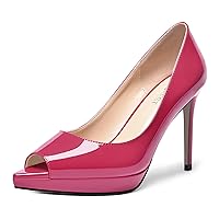 Womens Patent Sexy Slip On Platform Performance Peep Toe Stiletto High Heel Pumps Shoes 4 Inch