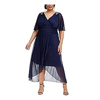 S.L. Fashions Women's Long A-line Dress with Flutter Sleeves and Ruched Waist