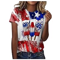 Patriotic Shirts for Women Red White and Blue Shirts American Flag Shirt 4th of July Tops Wine Glass Graphic Tees