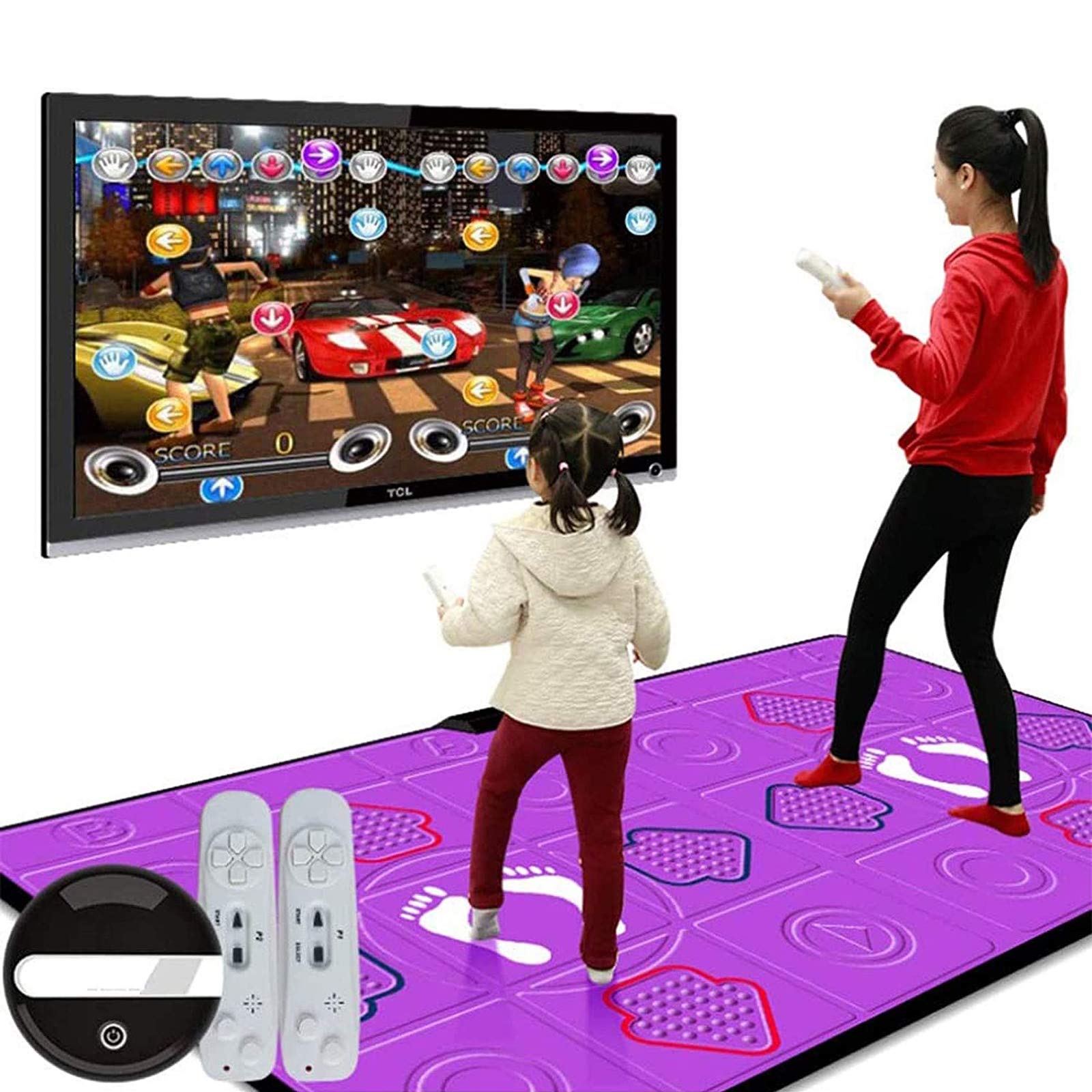 Wgwioo Double Dance Mat, Non-Slip Musical Play Mat Dancing Step with Remote Control, Jogging Yoga Game Carpet for Adults/Children