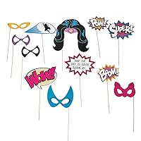 Multicolor Superhero Girl Photo Paper Stick Props (12 Count) - Vibrant, Unique & Durable Design - Perfect for Any Parties & Events