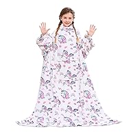 Wearable Fleece Blanket with Sleeves & Foot Pocket for Kids Lightweight Soft Blanket for Boys and Girls, 47