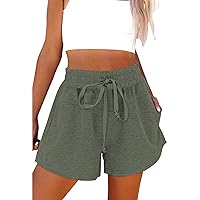 Comfy Lounge Shorts for Women Drawstring Gym Athletic Sport Tracksuit Bottoms Stretch Hiking Travel Casual Sweat Shorts Solid Color Cotton Loungewear Short