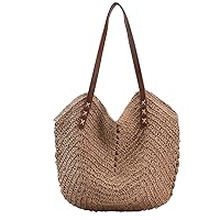 JQWSVE Straw Bag for Women Summer Beach Bag Soft Woven Tote Bag Large Rattan Shoulder Bag for Vacation