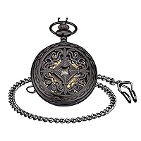 Classic Smooth Vintage Pocket Watch Black Copper Men Watch with Chain for Xmas Fathers Day Gift
