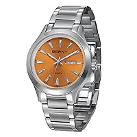 BERNY Mens Solid Stainless Steel Quartz Dress Watch Waterproof Sports Watches for Men Luminous Silver-Tone Wristwatches Day Date Colorful Dials to Choose
